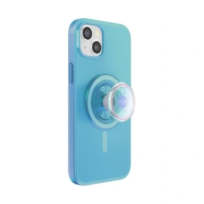 Abbildung von PopSockets iPhone 15 Plus Hülle mit Handygriff und Slide kompatibel MagSafe, Handyhülle für Plus, kabellos aufladbar Opalescent Blue