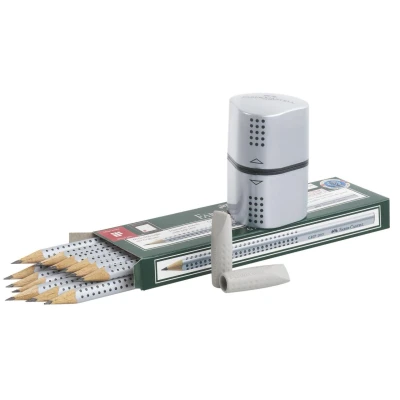 Abbildung von Faber Castell Bleistift Grip 2001, (15 tlg), Sonderset inkl. Radierkappen und Spitzdose, HB (mittelweich), Dreikant
