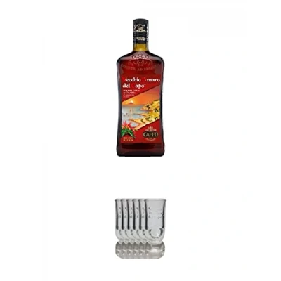 Abbildung von Caffo Amaro RED HOT EDITION aus Italien 0,7 Liter + Shot Gläser mit Eichstrich 1 x 6er Set