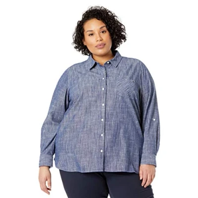Abbildung von Tommy Hilfiger Damen Chambray Roll Tab Shirt Hemd mit Button Down Kragen, Klein