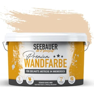 Abbildung von SEEBAUER diy Wandfarbe orange 2,5L für Innen (No. 528 Peanut Butter) Edelmatte Innenfarbe Orangetöne sehr hohe Deckkraft Matt, Abwaschbar und Tropffrei