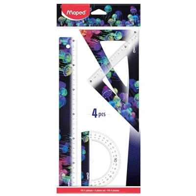 Abbildung von Maped 4 teiliges Anreißset Deepsea Paradise Lineal 30 cm + Geodreieck 60/21 45/21 Winkelmesser 180, Basis 12 Ergonomische und leichte Instrumente
