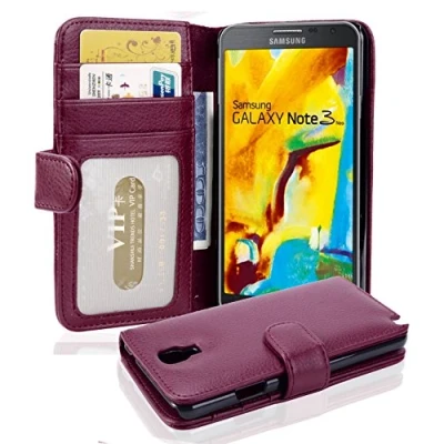 Abbildung von Cadorabo Hülle kompatibel mit Samsung Galaxy Note 3 NEO aus Premium Kunst Leder Flip Klappbare Stoßfeste Magnetische [Standfunktion] [Kartenfächern] Cover für Tasche in Lila