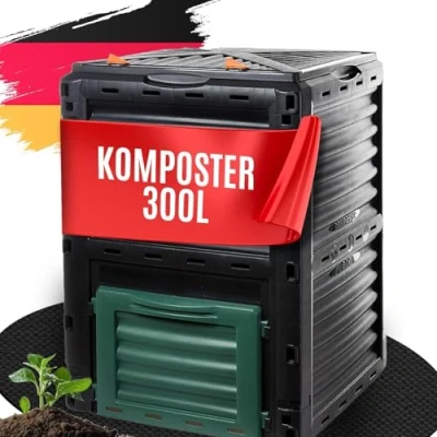 Abbildung von 2friends Premium Garten Komposter Schnellkomposter 300L, Stabiler Kunststoff, Klappdeckel, H81xB80xT80 cm, Thermokomposter für Garten/Küchenabfälle, 100% Recycelt, EU, Model Marx