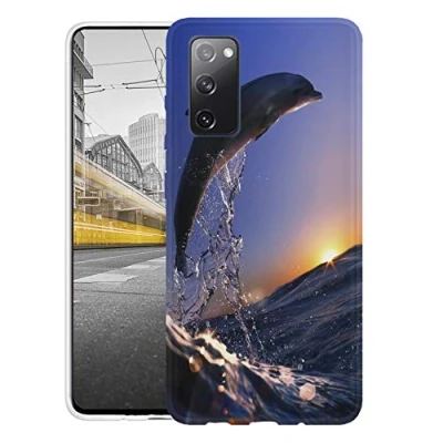 Abbildung von KX Mobile Hülle für Samsung S20 FE Handyhülle Motiv 626 Delfin im Meer Delphin Blau Grau Premium Silikonhülle SchutzHülle Softcase HandyCover Galaxy