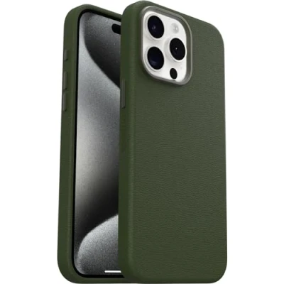 Abbildung von OtterBox Symmetry Series Cactus Leather MagSafe Hülle für iPhone 15 Pro Max, stoßfest, sturzsicher, dünne Schutzhülle, 3x mehr Stürze als nach Militärstandard, Grün