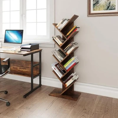 Abbildung von YITAHOME Bücherregal Standregal, CD Regal Industrielle Raumteiler Leiterregal Holzregal Aufbewahrungsregal In Baumform für Bücher Home Office DVD Wohnzimmer Arbeitszimmer,‎25X 50X 142 cm