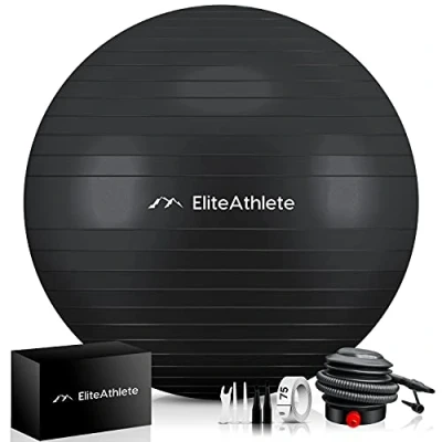 Abbildung von EliteAthlete Gymnastikball Sitzball Büro ergonomisch mit Anti Burst System Fitness Pilates Schwangerschaft Schwangerschaftsball Fitnessball Yogaball Yoga Ball 75 cm inkl. Luftpumpe