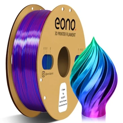Abbildung von Eono Triple Color Filament Coextrusion PLA 1,75 mm für 3D Drucker und Stift, mehrfarbig wie Regenbogen PLA, 2,2 lbs (1 kg). Seide rosa/blau/grün