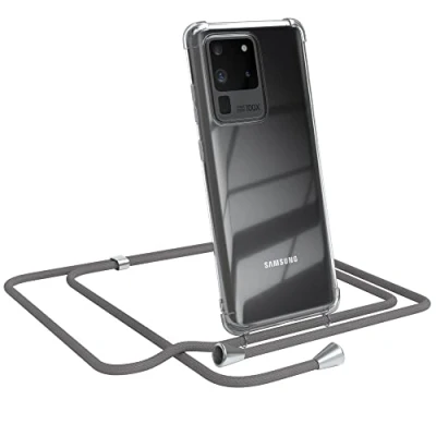 Abbildung von EAZY CASE Handykette kompatibel mit Samsung Galaxy S20 Ultra / 5G Handyhülle Umhängeband, Handykordel Schutzhülle, Silikonhülle, Hülle Band, Stylische Kette, Anthrazit