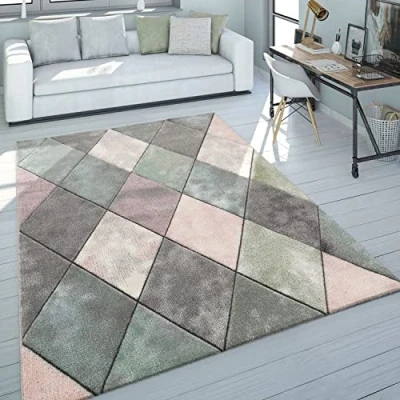 Abbildung von Paco Home Teppich &quot;Lara 238&quot;, rechteckig, Kurzflor, Pastell Farben, handgefertigter Konturenschnitt