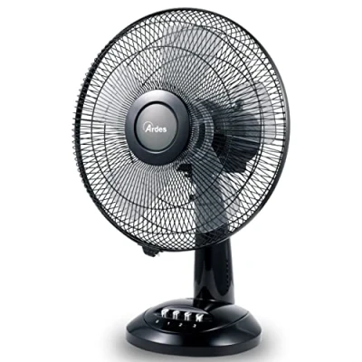 Abbildung von Ardes Tischventilator 30 cm Modell Penny, 5 Flügel, oszillierend, mit verstellbarem Neigungswinkel, Ventilator, 3 Geschwindigkeitsstufen, leise, Total Black AR5S31
