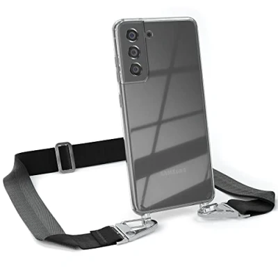 Abbildung von EAZY CASE Hülle mit Band kompatibel Samsung Galaxy S21 FE 5G Handyhülle Umhängeband für Silikonhülle Transparent Schutzhülle Handykette zum Umhängen Handykordel in Schwarz