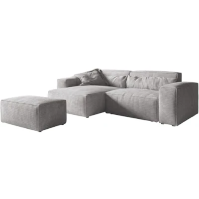 Abbildung von DELIFE Ecksofa Sirpio, XL Cord Silbergrau 270x170 cm Recamiere variabel mit Hocker