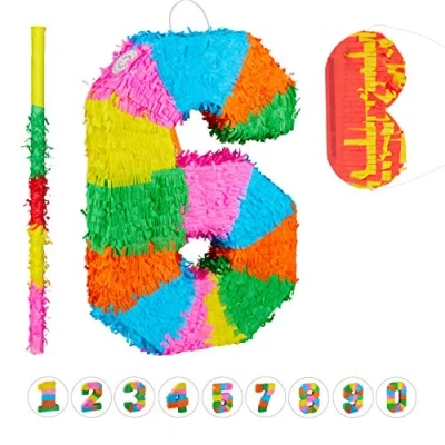 Abbildung von relaxdays Papierdekoration 3 teiliges Pinata Set Zahl 6