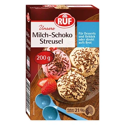 Abbildung von RUF Milch Schoko Streusel, Schokoladen Dekorfür bunte Plätzchen, Kuchen, Muffins, Pudding und Eis oder als Streusel auf Brot, glutenfrei, 1 x 200g