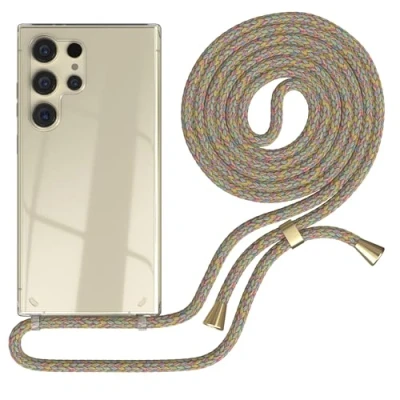 Abbildung von EAZY CASE Handykette kompatibel mit Samsung Galaxy S24 Ultra Kette zum Umhängen für Hülle Band aus Silikon stoßfeste transparente Handyhülle als Fallschutz in Rainbow