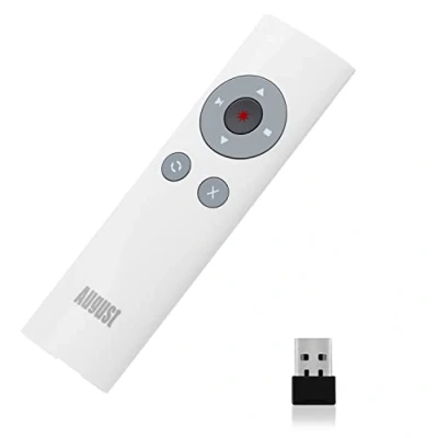 Abbildung von Schnurloser Presenter mit Highlighter &amp; Shortcuts August LP200 Laserpointer für PPT/Präsentation/Keynote/Prezi 15m Reichweite, USB Empfänger Fernbedienung kompatibel Windows Mac OS Linux Weiß