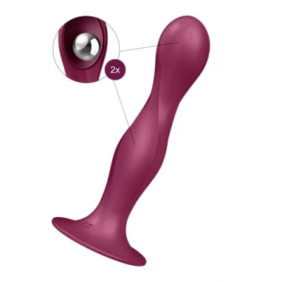 Abbildung von Satisfyer Double Ball R 18 cm Dildo Doppelte Stimulation 2 Gewichtskugeln Silikondildo Waterproof (IPX7) Hautfreundliches Silikon, Farbe:beere
