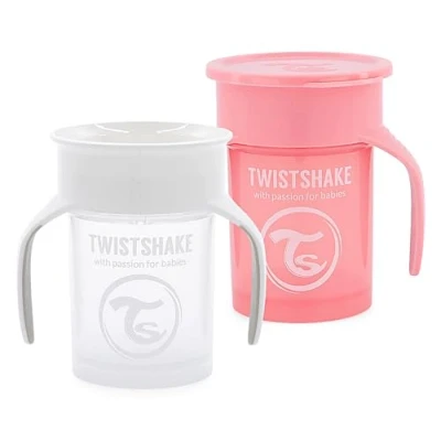 Abbildung von Twistshake 2x Auslaufsicherer Baby 360 Trinkbecher mit Silikondichtung 230ml Trainingsbecher für Kinder Trinkflasche BPA Frei Weiß Rosa