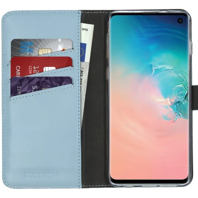 Abbildung von Samsung Galaxy S10 Hülle Echtleder Selencia Klapphülle Handyhülle Hellblau