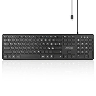 Abbildung von Perixx PERIBOARD 210C Kabelgebundene USB C Tastatur in Standardgröße Low Profil Tasten Scherenschalter Geräuschlose Multimediatasten Italienisches Layout Schwarz