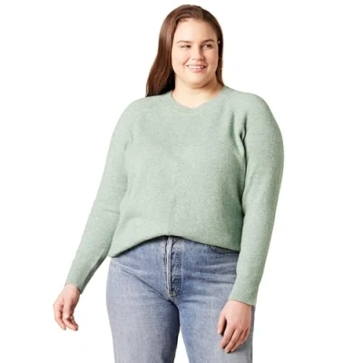 Abbildung von Amazon Essentials Damen Soft Touch Langarmpullover mit Rundhalsausschnitt in klassischer Passform, Salbeigrün Meliert, XS