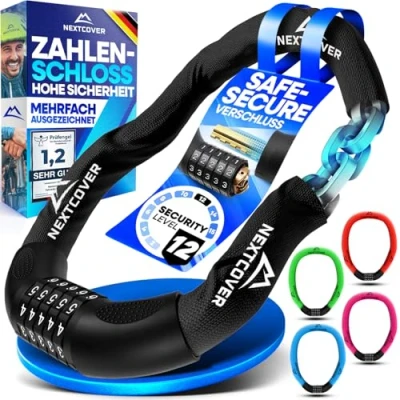 Abbildung von Nextcover Kettenschloss Fahrradschloss mit Zahlencode Sicherheitsverschluss