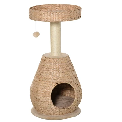 Abbildung von PawHut Kratzbaum Katzenbaum Kätzchen Möbel mit Katzenhöhle, Sisal weiche Plüsch, Gelb, 40L x 40B 82.5H cm