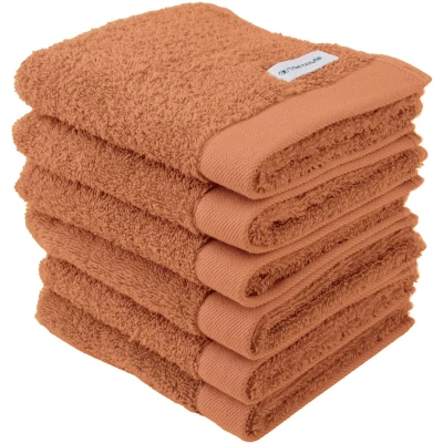 Abbildung von TOM TAILOR Gästehandtuch, 6er Set, 30 x 50 cm, 100% Baumwolle / Frottier, mit Aufhänger und Label Logo, COLOR BATH TOWEL Orange (Dark Coral)