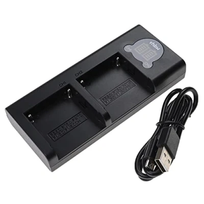 Abbildung von vhbw Dual Ladegerät kompatibel mit Sony Hi8 CCD TRT97 Kamera Camcorder/Akku Ladeschale + Micro USB Kabel, Ladeanzeige