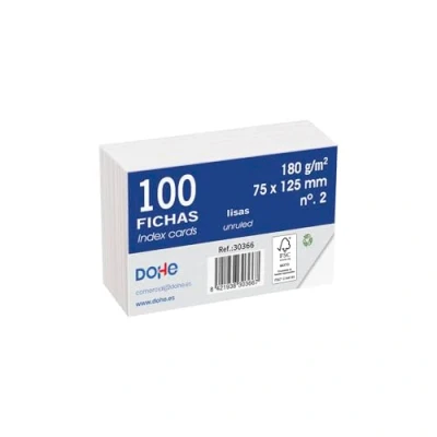 Abbildung von DOHE Karteikarten aus Offset Karton, weiß, 180 g, blanko. Lieferformat in Paketen mit je 100 Karten. FSC zertifiziert.