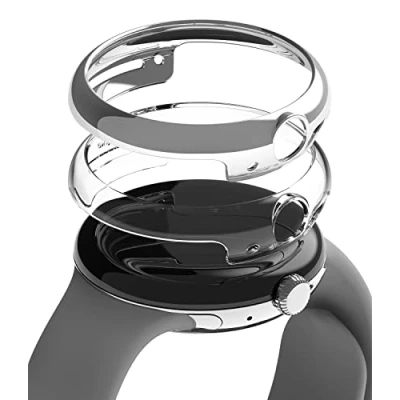 Abbildung von Ringke Slim Case [2 Stück] Kompatibel mit Google Pixel Watch Hülle Hart PC Cover für 41mm Clear &amp; Chrome