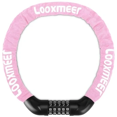 Abbildung von Looxmeer Fahrradschloss, Zahlenschloss 90cm mit 5 stelligem Code, Fahrrad Kettenschloss, Hohe Sicherheit, Anti Diebstahl Kombination Schloss Gehärteter Stahlkettenglieder, Bike Lock, 12 Farben