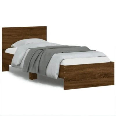 Abbildung von vidaXL Bettgestell, Bettrahmen mit Lattenrost, Bett Gästebett Kopfteil, Einzelbett Schlafzimmerbett Schlafzimmermöbel, Braun Eichen Optik 90x200cm