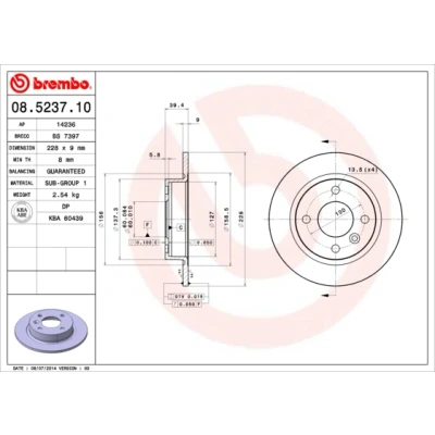 Abbildung von BREMBO 08.5237.10 Bremsscheibe 228 9 4 voll VOLVO: 480 E, 440 K, 460 L