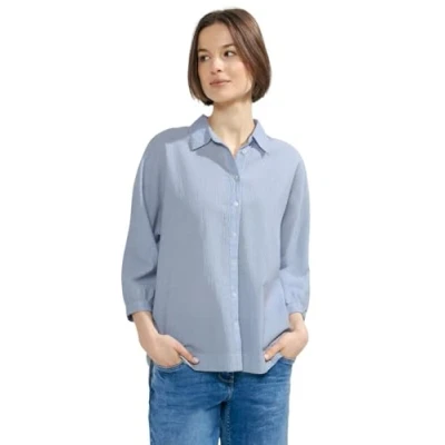 Abbildung von Cecil 3/4 Seersucker Hemdbluse, Damen, Größe: Large, Blau