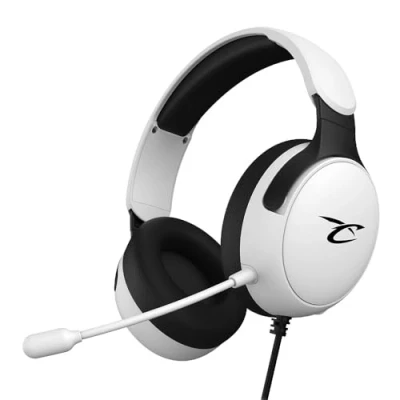 Abbildung von Subsonic Astra Gaming Headset für PS5 PS4 PC Xbox, Kopfhörer mit 40 mm Lautsprecher, neigbares Mikrofon, integrierte Lautstärkeregelung und Stummschalttaste Weiß Schwarz.