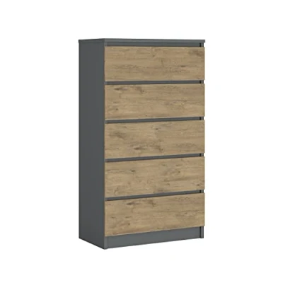 Abbildung von 3E 3xE living.com Komodenschrank mit 5 Schubladen, Farbe: ANTHRAZIT/Eiche Lancelot, A: 70 x 125 39 cm