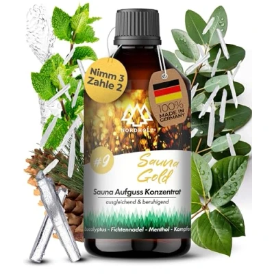 Abbildung von NORDHOLZ® Saunaaufguss [54 Sorten 15ml, 100ml, 250ml] Sauna Aufgussmittel für intensive &amp; erholsame Zubehör (#9 Gold, 250ml)