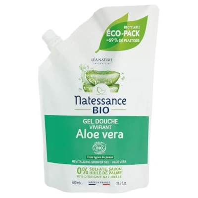 Abbildung von Natessance Duschgel belebend Aloe Vera zertifiziert Bio Cosmos Organic Eco Pack, 100% recycelbar 650 ml