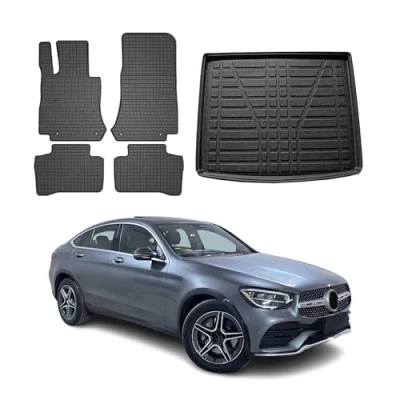 Abbildung von OMAC Fußmatten &amp; Kofferraumwanne Set kompatibel mit Mercedes GLC 2015 2024 Gummi TPE Schwarz 5X