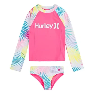 Abbildung von Hurley Mädchen Hrlg 2 Piece Rashguard Set Zweiteiliger Badeanzug, Pink Punch, 7 años