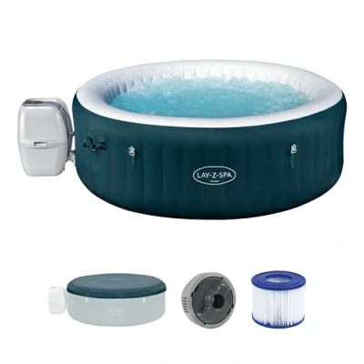 Abbildung von Bestway Lay Z SPA Whirlpool Miami AirJet, Ø 196 x 66 cm, 6 Personen, Heizung, Frostwächter, 140 AirJet Düsen, Energiespar Dämmung, Thermo Abdeckung, Dunkelgrün, GS Zertifiziert