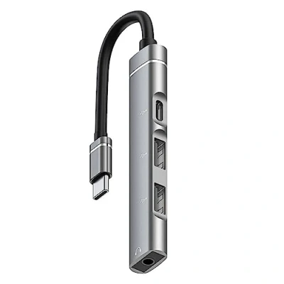 Abbildung von Bolwins K22S USB C auf Adapter 4 Port Hub 2X 2.0, 3.5mm AUX, Splitter passende für MacBook, iPad Pro und andere Typ C/USB Geräte