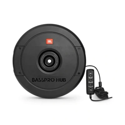 Abbildung von JBL BassPro Hub 11&quot; Reserverad Aktiv Subwoofer Auto Set 300 Watt mit eingebautem Verstärker und Fiberglas Tieftöner für die Ersatzrad Nabe, Black