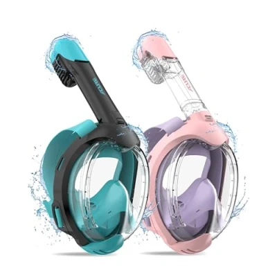 Abbildung von ACURE Schnorchelmaske für Kinder CO2 sichere Tauchmaske Schwimmanfänger im Alter von 3 8 Jahren Anti Beschlag &amp; Trockenoberteil Schnorchel Vollmaske (2 PCS, Violett Rosa Schwarz Grün)