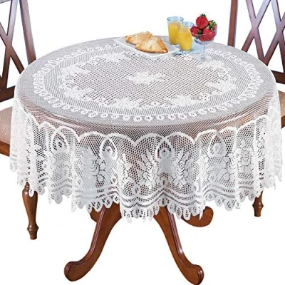 Abbildung von NC AMIPOS Spitzendeckchen, Weiß, gehäkelt, waschbar, Polyester, Jacquard, für Hochzeit, Party, Restaurant, Bankett, Picknick, Dekoration (Weiß, Rund, 180 cm)