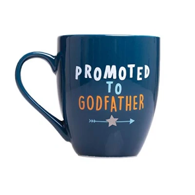 Abbildung von Pearhead Tasse mit Aufschrift Promoted to Godfather, Geschenk für Paten, Andenken beste Patengeschenke, Blau, 400 ml
