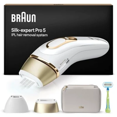 Abbildung von Braun IPL Silk·expert Pro 5, Haarentfernung für zuhause, mit Aufbewahrungstasche, Venus Rasierer, 2 Aufsätze, PL5152